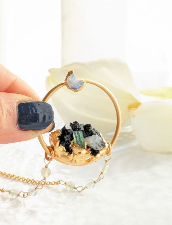 画像4: ブラックトルマリン原石とムーンストーンのネックレス