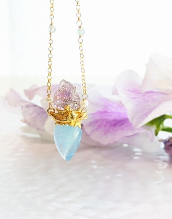 画像5: アクアマリンとエッジドアメジストのネックレス