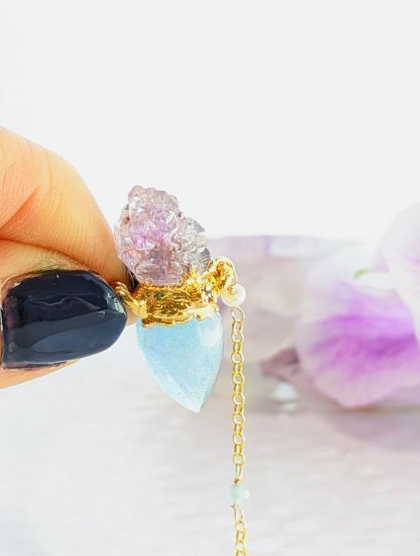 画像3: アクアマリンとエッジドアメジストのネックレス