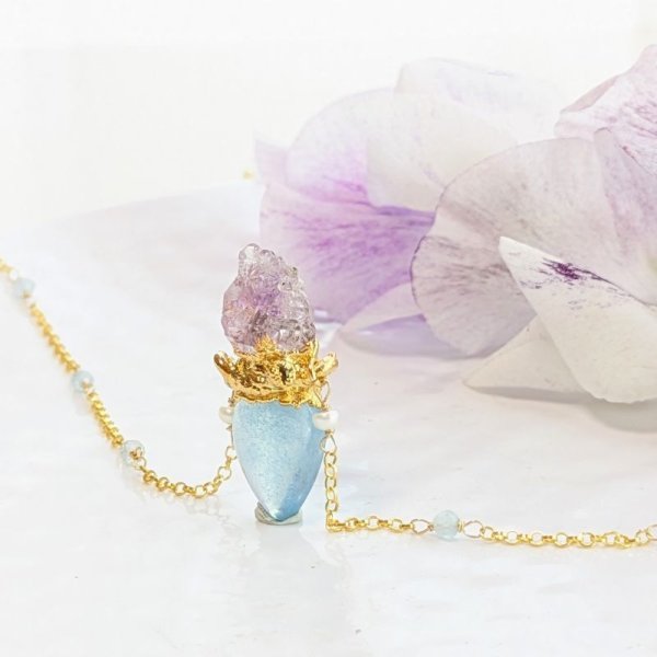 画像7: アクアマリンとエッジドアメジストのネックレス