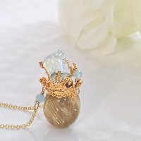 ハリ水晶とアクアマリン原石 ネックレス