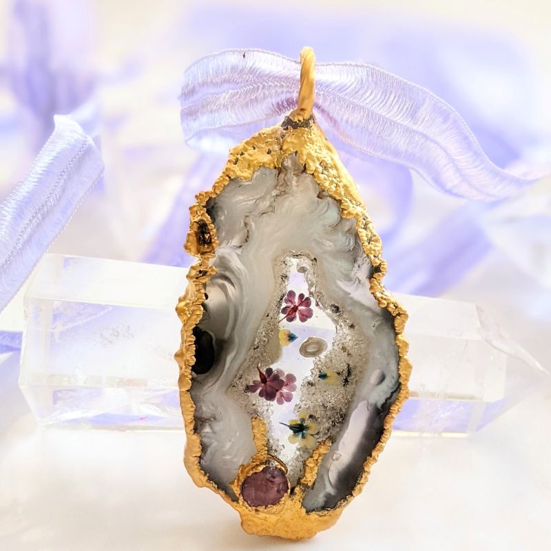 画像: スライスアゲート ジオード ペンダント　　Fleur de Rocaille  　石の花